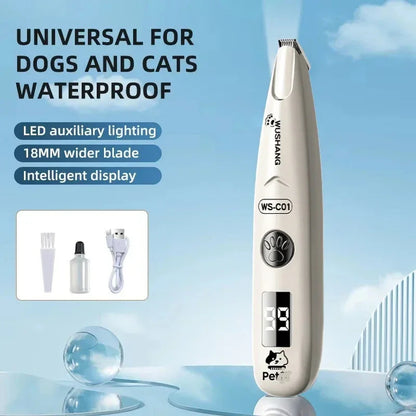 Waterproof Pet Paw & Face Trimmer with LED Light – Low Noise Dog & Cat Detail Grooming Clipper - Wahtrends
