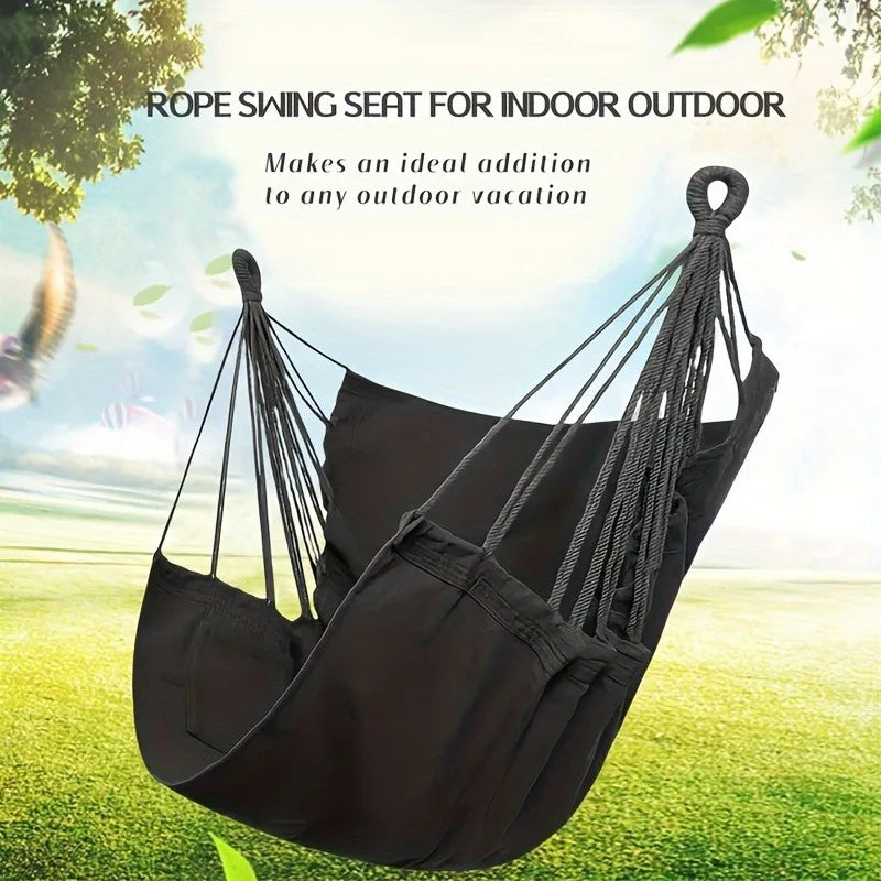 Anti-Rollover Canvas Hammock Chair—Portable Outdoor Swing Seat with Storage Bag AE