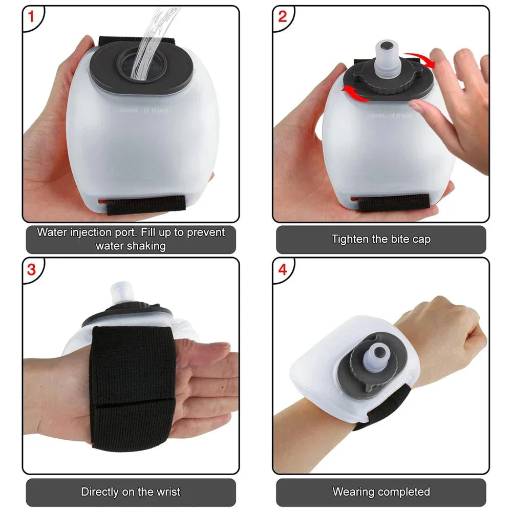 1PCS Wrist Sports Water Bottle with Adjustable Hand Strap 200 ml Soft Silicone BPA-Free for Hydration Running Exercise - Wahtrends