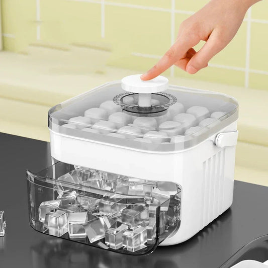 50-Cube Press Release Ice Cube Mold with Storage Bin & Lid – Freezer Ice Box AE