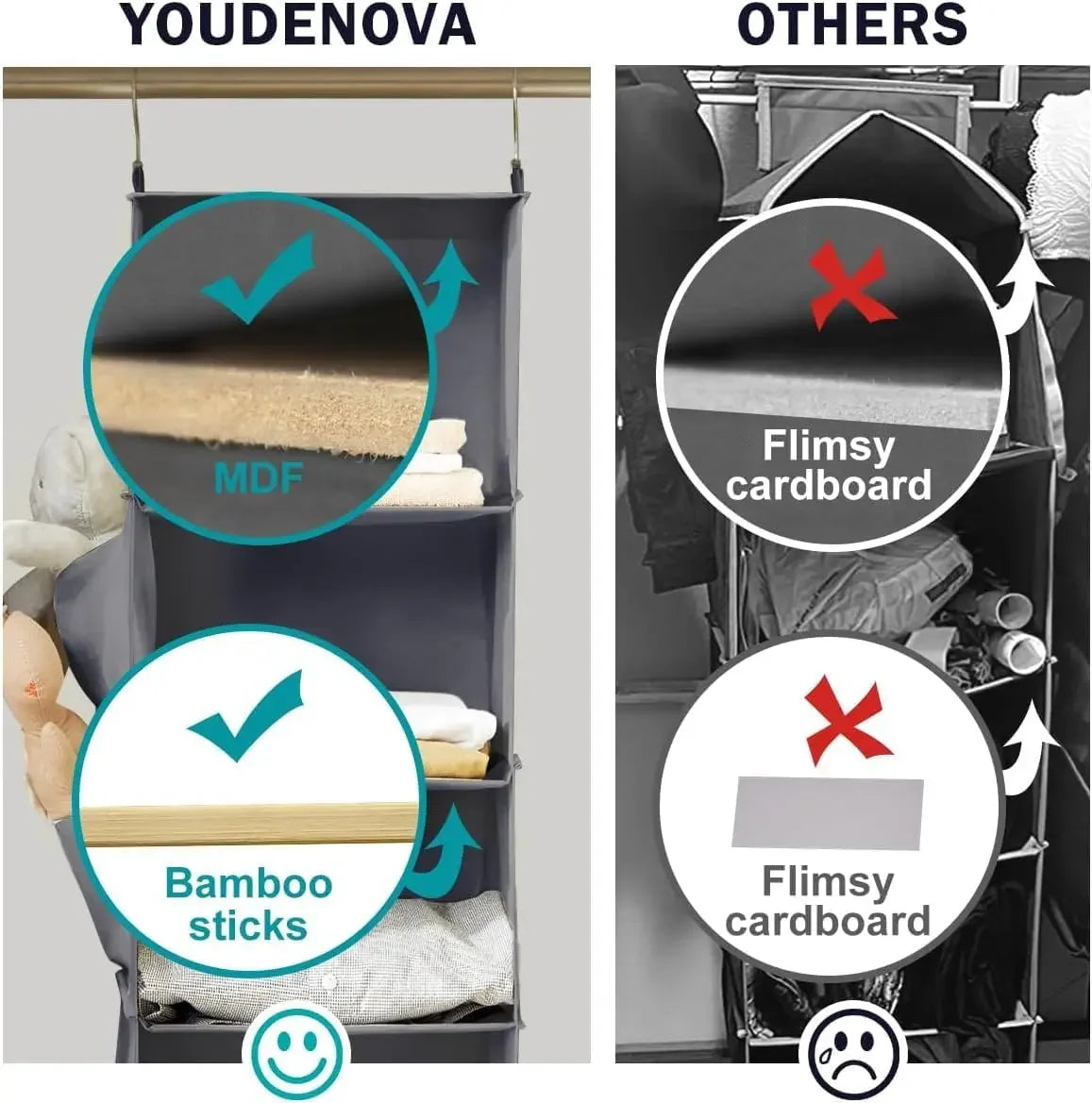 Sag-Free Hanging Wardrobe Storage Unit | Foldable 4-6 Spacious Tiers - Wahtrends