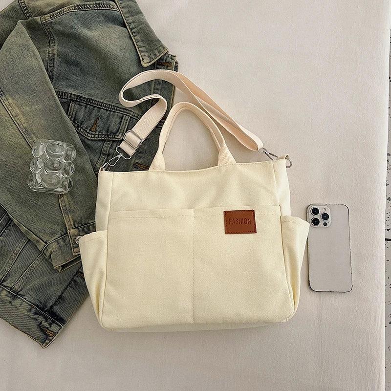 Large Canvas Tote Bag for Women with Zipper—Multi-Pocket Crossbody Messenger Shoulder Bag, for Work, Study & Travel - Wahtrends