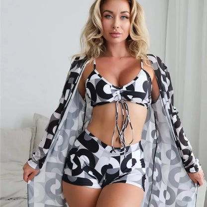 Women’s 3-Piece Floral Bikini Set with Kimono Cover-Up – High Waist Tropical Swimsuit, Butterfly Tie Top & Sun Protection Beachwear - Wahtrends