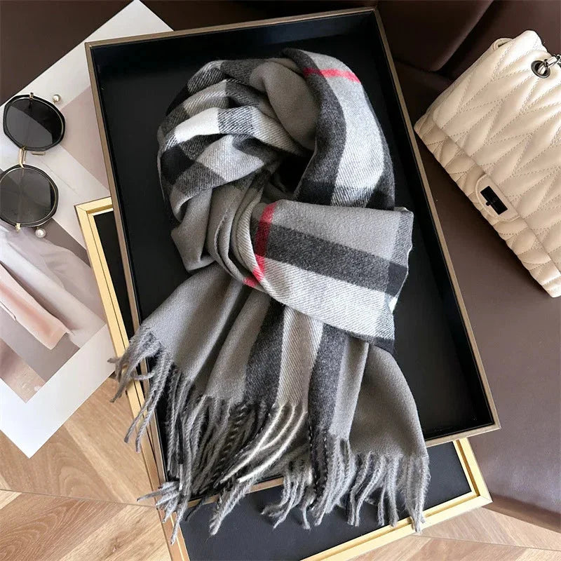 Luxury Plaid Blanket Scarf—Cashmere-Feel Thick Winter Shawl Wrap with Tassels | Unisex Pashmina Style - Wahtrends