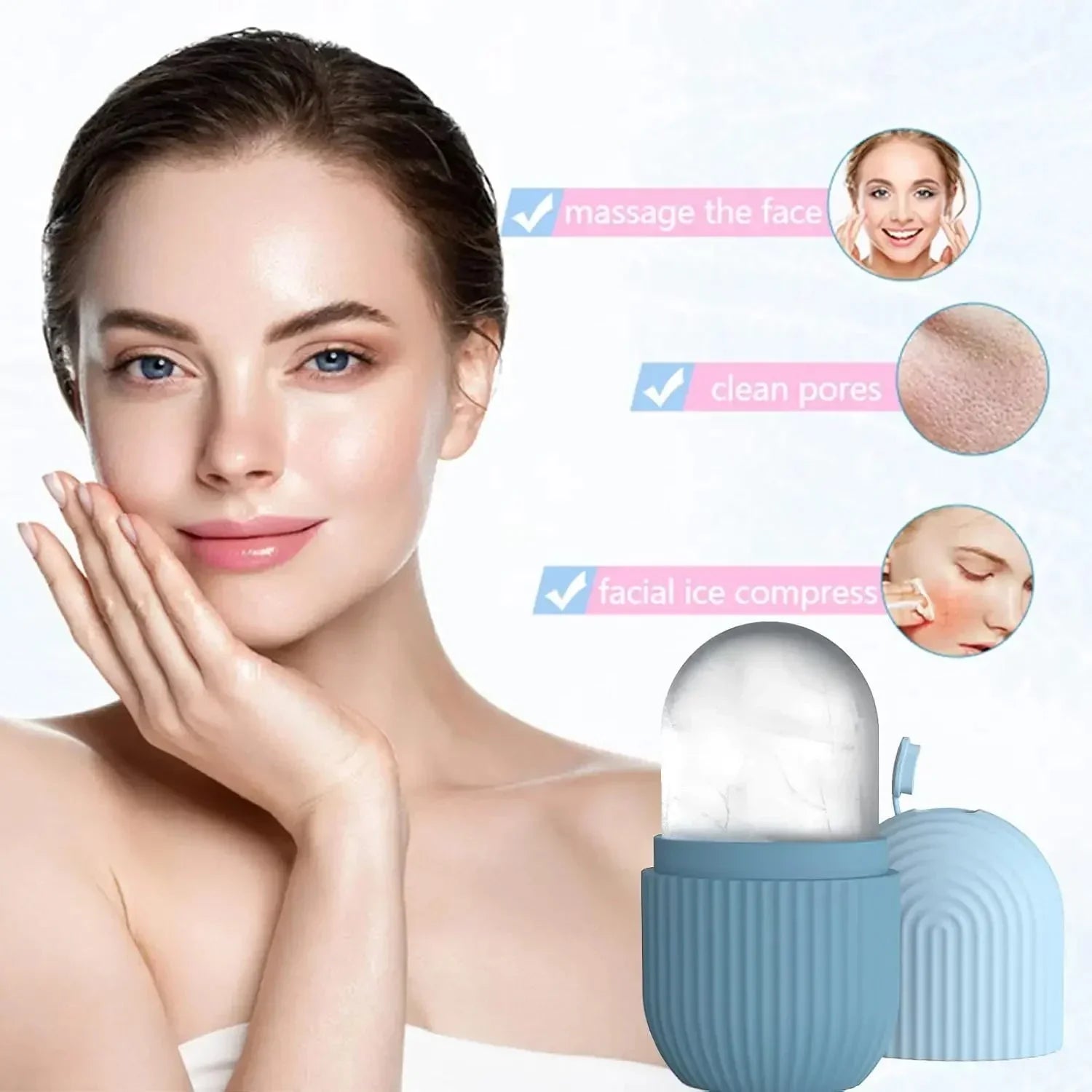 Silicone Face Ice Roller Capsule—Reusable Facial Ice Mold for De-Puffing, Cooling Massage & Skincare Glow - Wahtrends