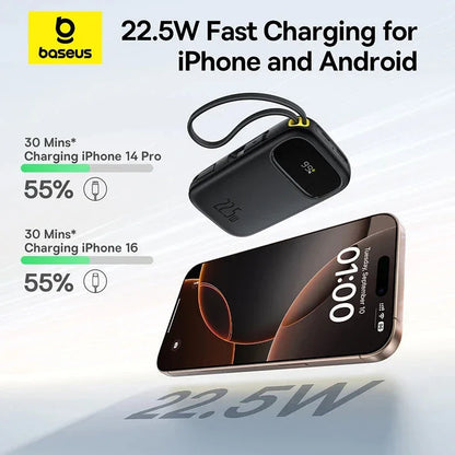 Baseus 22.5W fast charger with digital display charging iPhone 14 Pro and iPhone 16 to 55% in 30 minutes