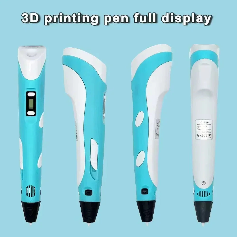3D Printing Pen for Kids - Safe LED Display 3D Drawing Pen with 20M Filament Graffiti Toy Educational STEM - Wahtrends