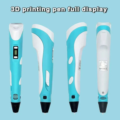3D Printing Pen for Kids - Safe LED Display 3D Drawing Pen with 20M Filament Graffiti Toy Educational STEM - Wahtrends