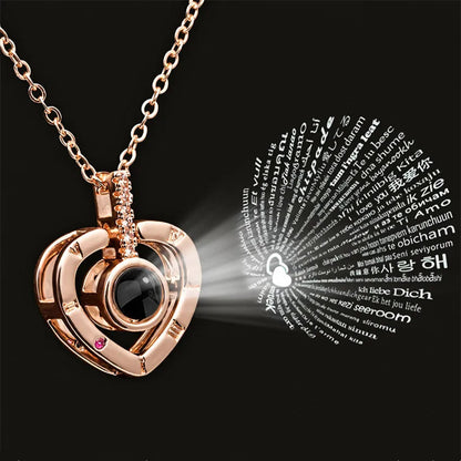 100 Languages of Love Projection Necklace – Hidden Message I Love You Pendant AE