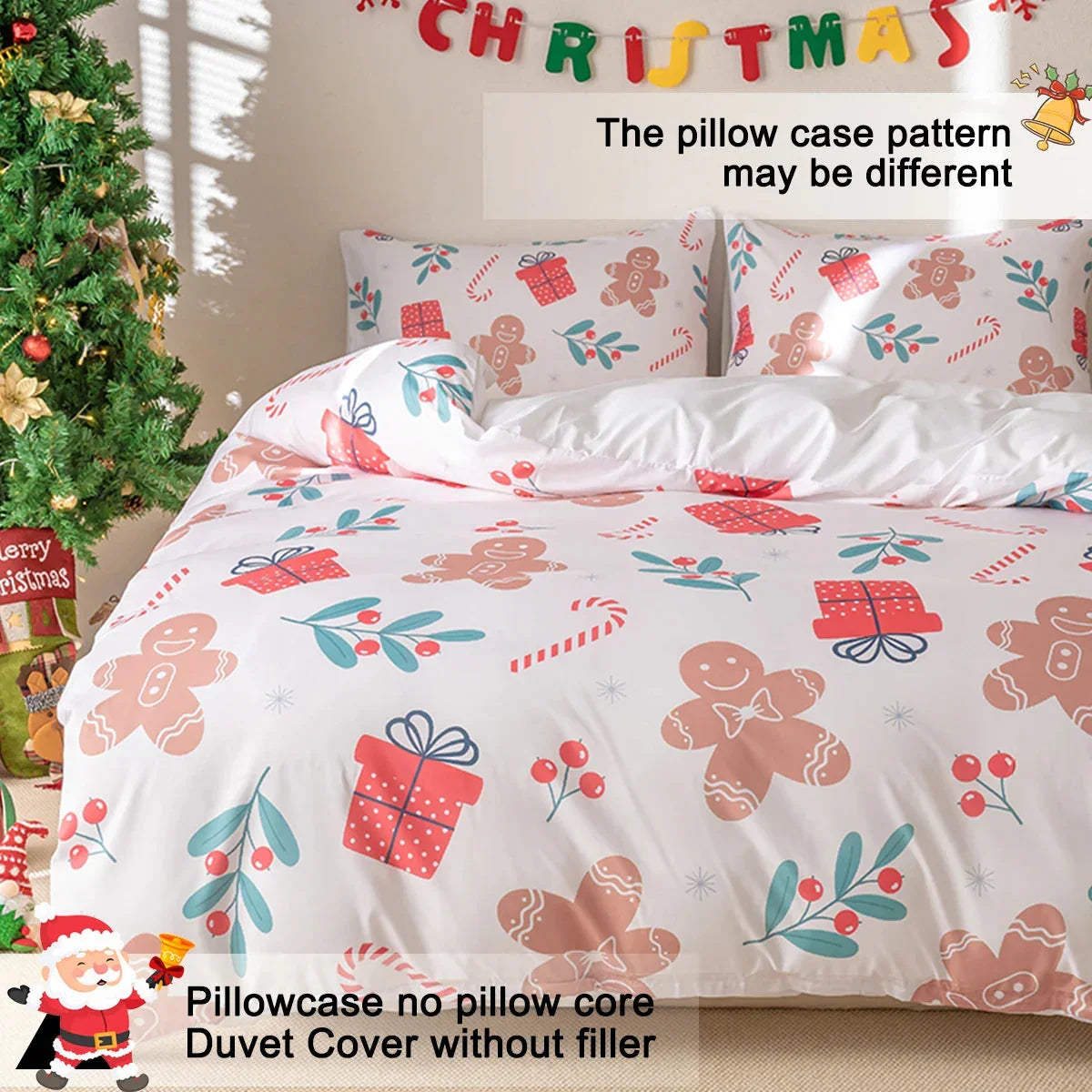 Christmas Reindeer Snowman Bedding Set 3-Piece - Soft Microfiber Duvet Cover and Pillowcases for Queen Bed Holiday Decor - Wahtrends