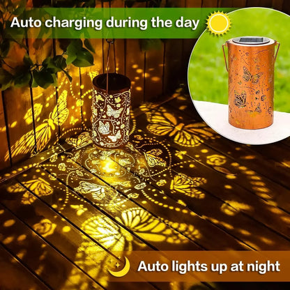 Enchanted Butterfly Solar Lantern – Waterproof Bronze Metal LED Hanging Light for Garden, Patio & Yard Decor - Wahtrends
