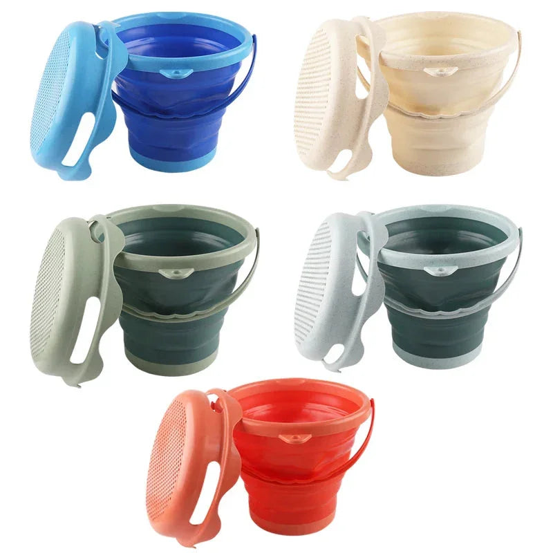 Best Collapsible Beach Bucket for Kids - 7-in-1 Sand Toys Set with Shovel, Rake, and Ice Cream Molds for Toddlers' Beach Sandbox Fun - Wahtrends