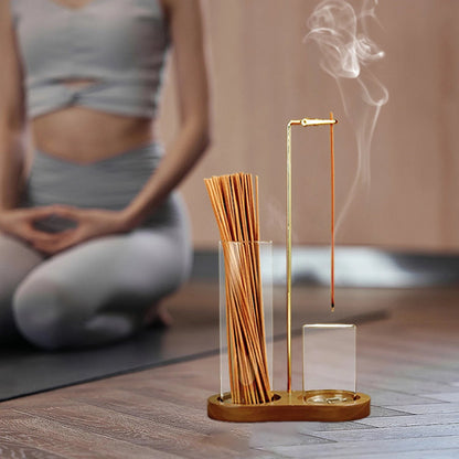 2-in-1 Anti-Ash Incense Holder with Glass Catcher & Stick Organizer AE