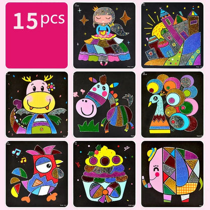 Children DIY Shining Magic Transfer Colorful Stickers - 15pcs/20pcs Arts Crafts Kit for Kids Handmade Painting Toys Gift - Wahtrends