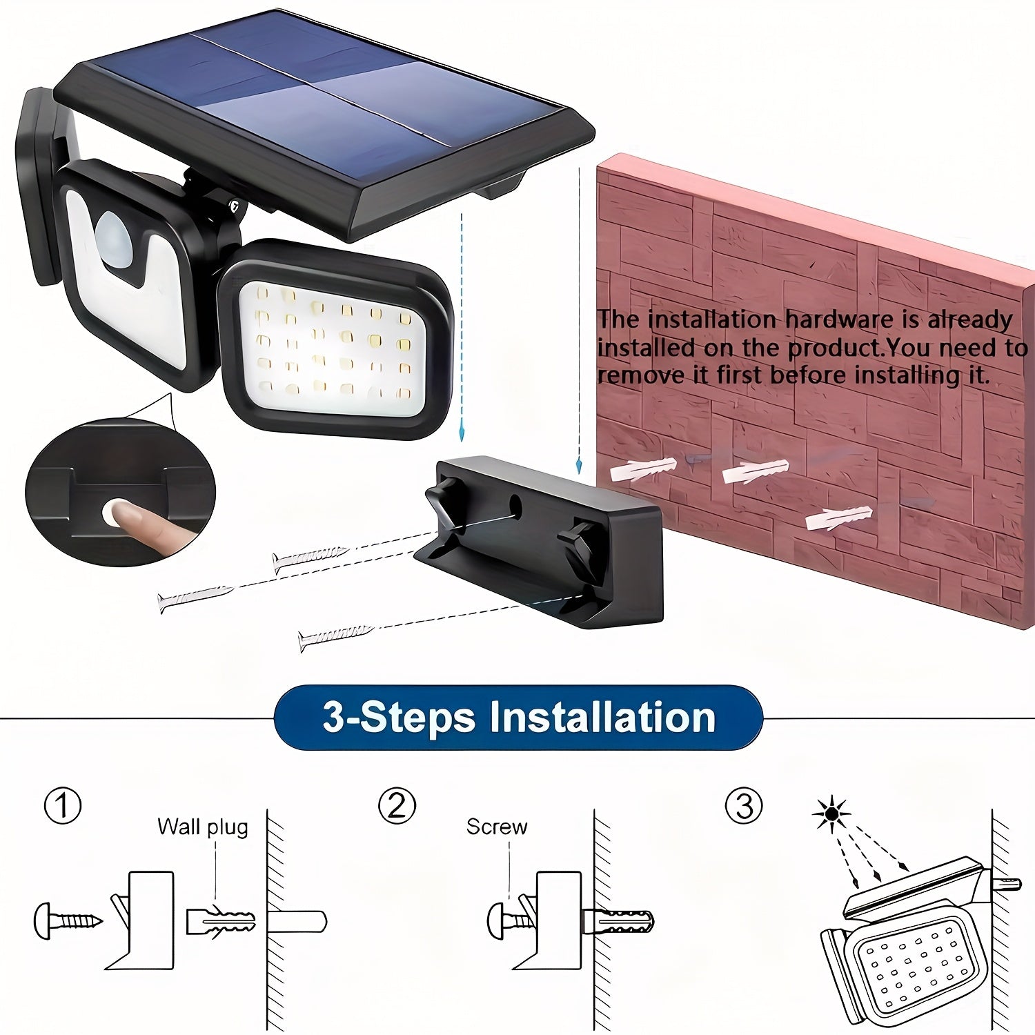 74 LED Solar Motion Sensor Light, 3 Brightness Modes Outdoor Wall Light, Suitable for Front Door, Yard, Garage, Patio Wahtrends