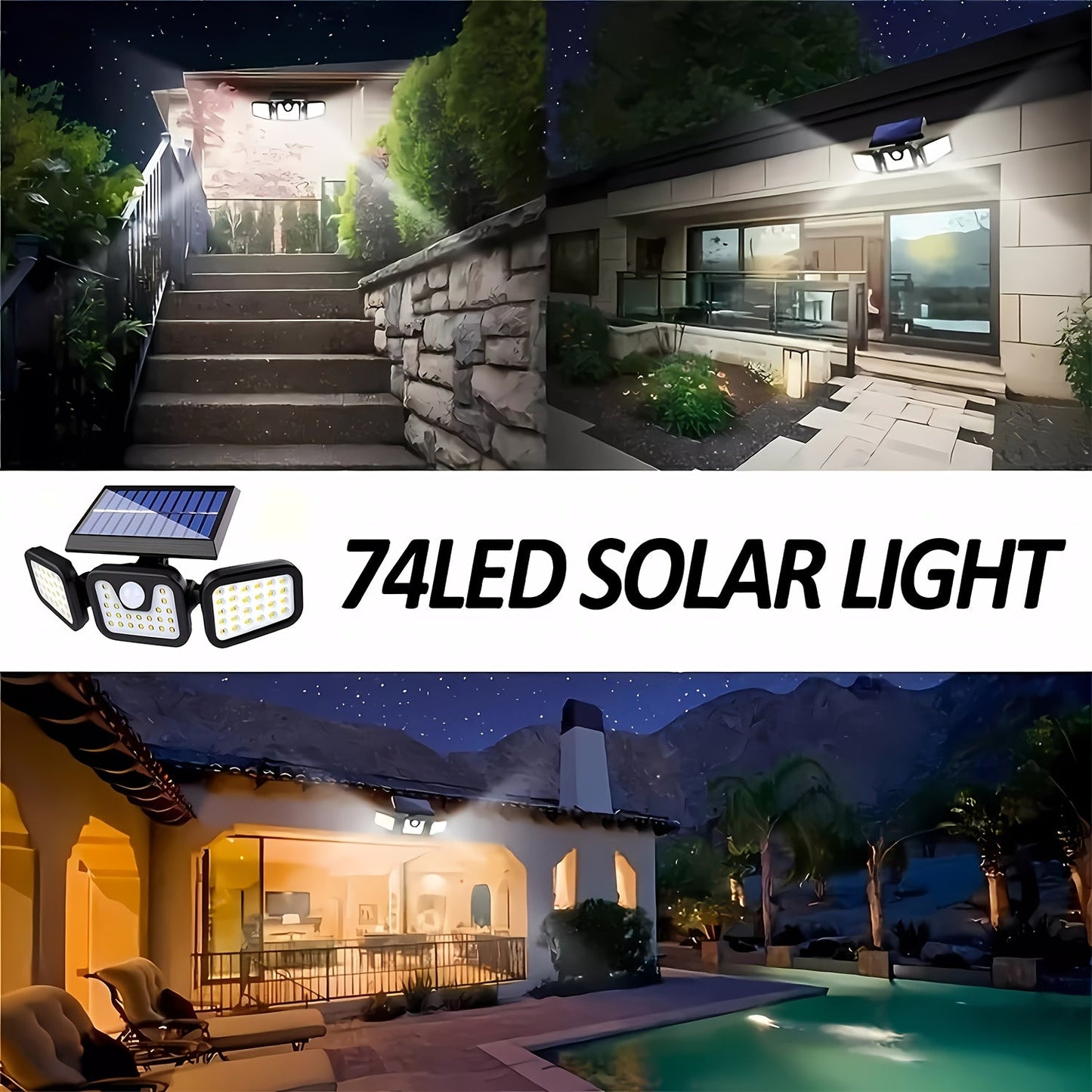 74 LED Solar Motion Sensor Light, 3 Brightness Modes Outdoor Wall Light, Suitable for Front Door, Yard, Garage, Patio Wahtrends