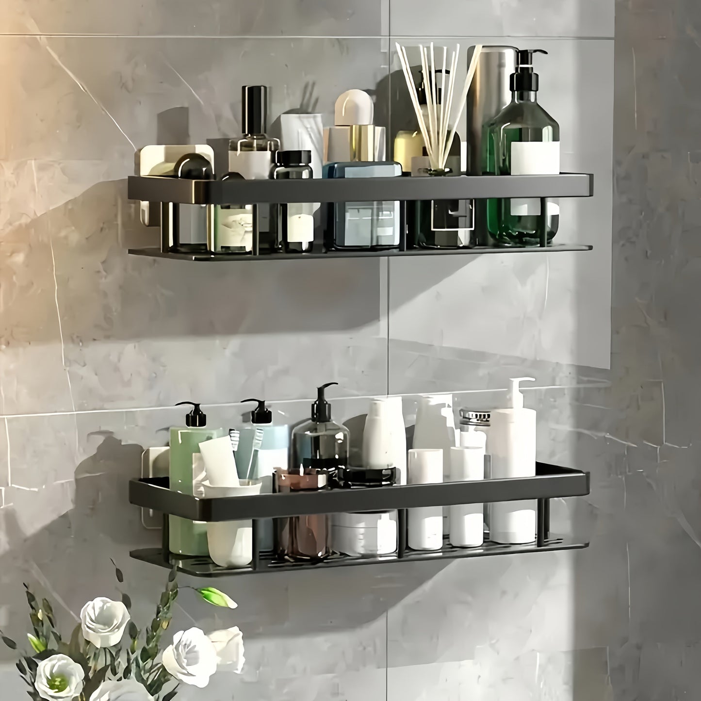Wall-Mounted Shower Caddy: Large-Capacity, No-Drill Floating Shelf for Bathroom & Kitchen - Space-Saving & Easy to Install Wahtrends