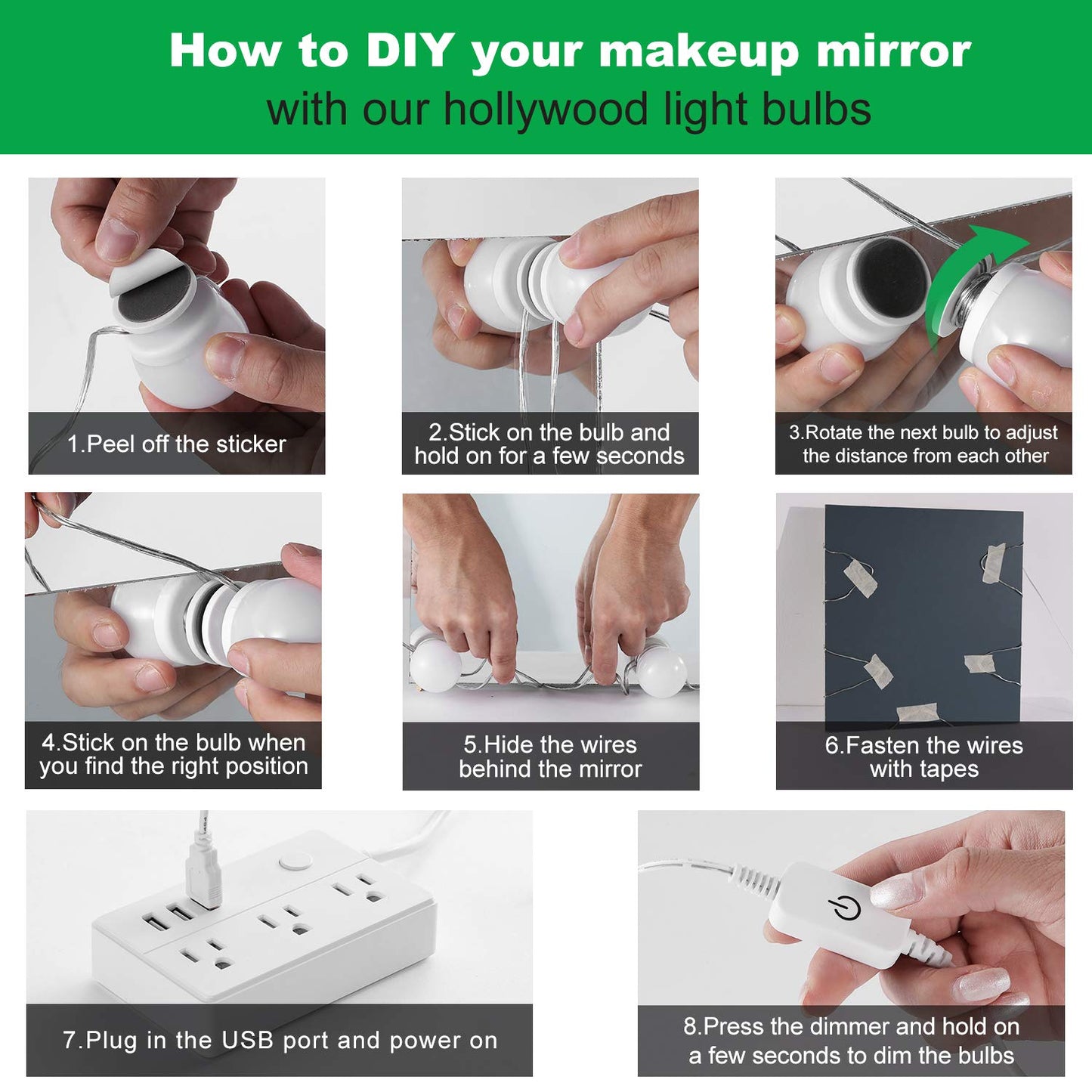 Hollywood LED Vanity Mirror Lights Kit, Dimmable Stick on USB Vanity Lights,Makeup Light Strip for for Bedroom, Dressing Room, Wedding, Party illuminating, CRI>90 (4000K Natural White 14 Bulbs 5V USB) Wahtrends