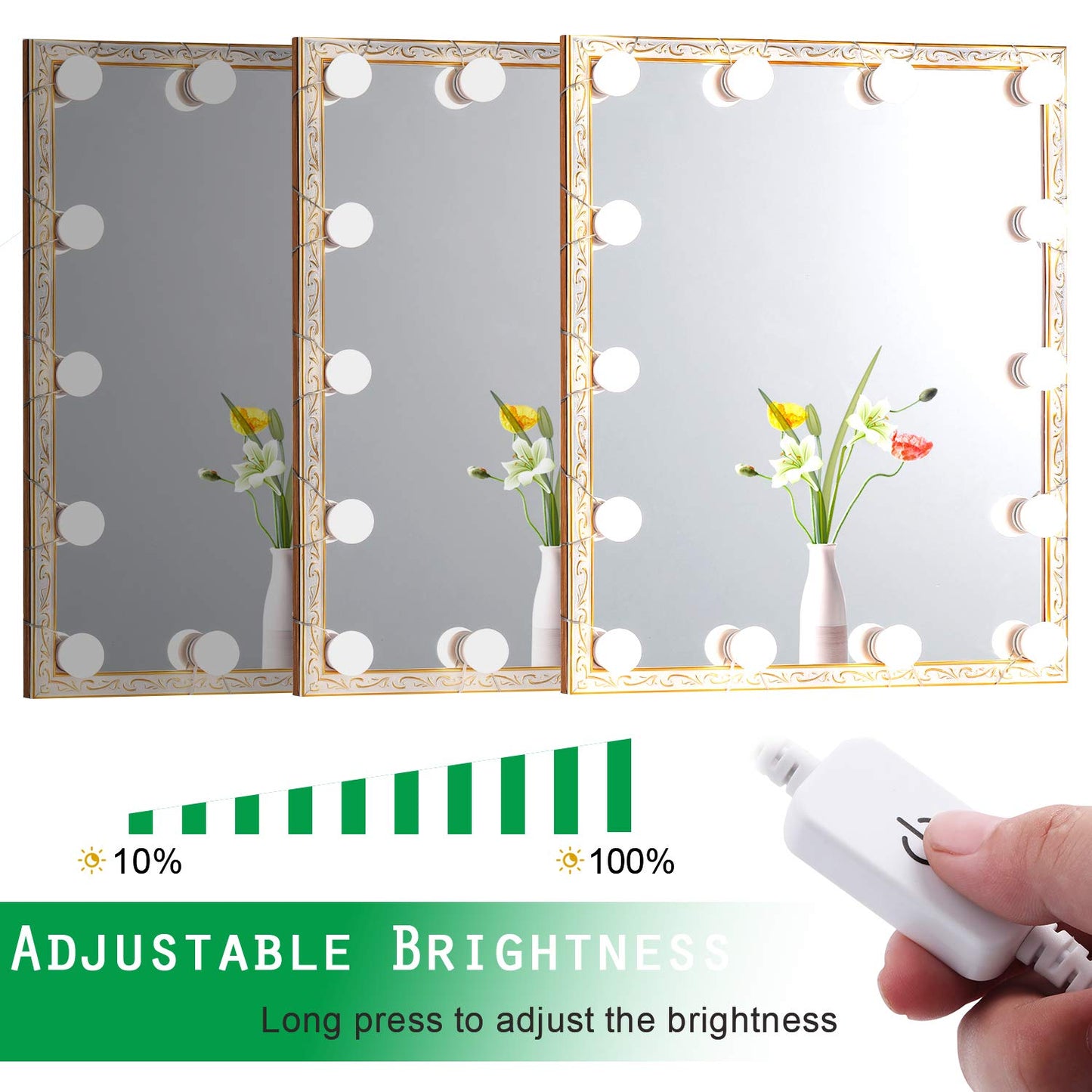 Hollywood LED Vanity Mirror Lights Kit, Dimmable Stick on USB Vanity Lights,Makeup Light Strip for for Bedroom, Dressing Room, Wedding, Party illuminating, CRI>90 (4000K Natural White 14 Bulbs 5V USB) Wahtrends