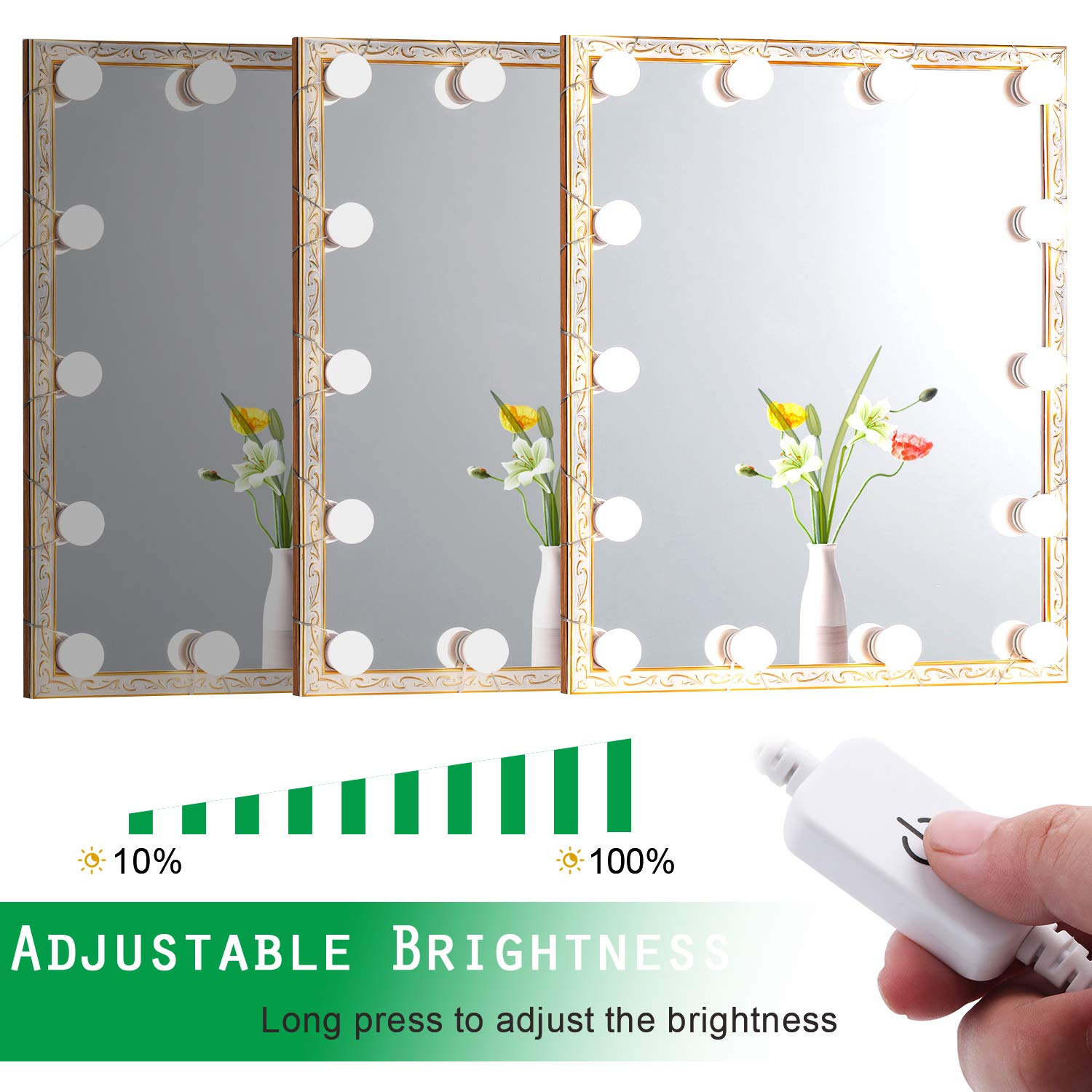 Hollywood LED Vanity Mirror Lights Kit, Dimmable Stick on USB Vanity Lights,Makeup Light Strip for for Bedroom, Dressing Room, Wedding, Party illuminating, CRI>90 (4000K Natural White 14 Bulbs 5V USB) Wahtrends
