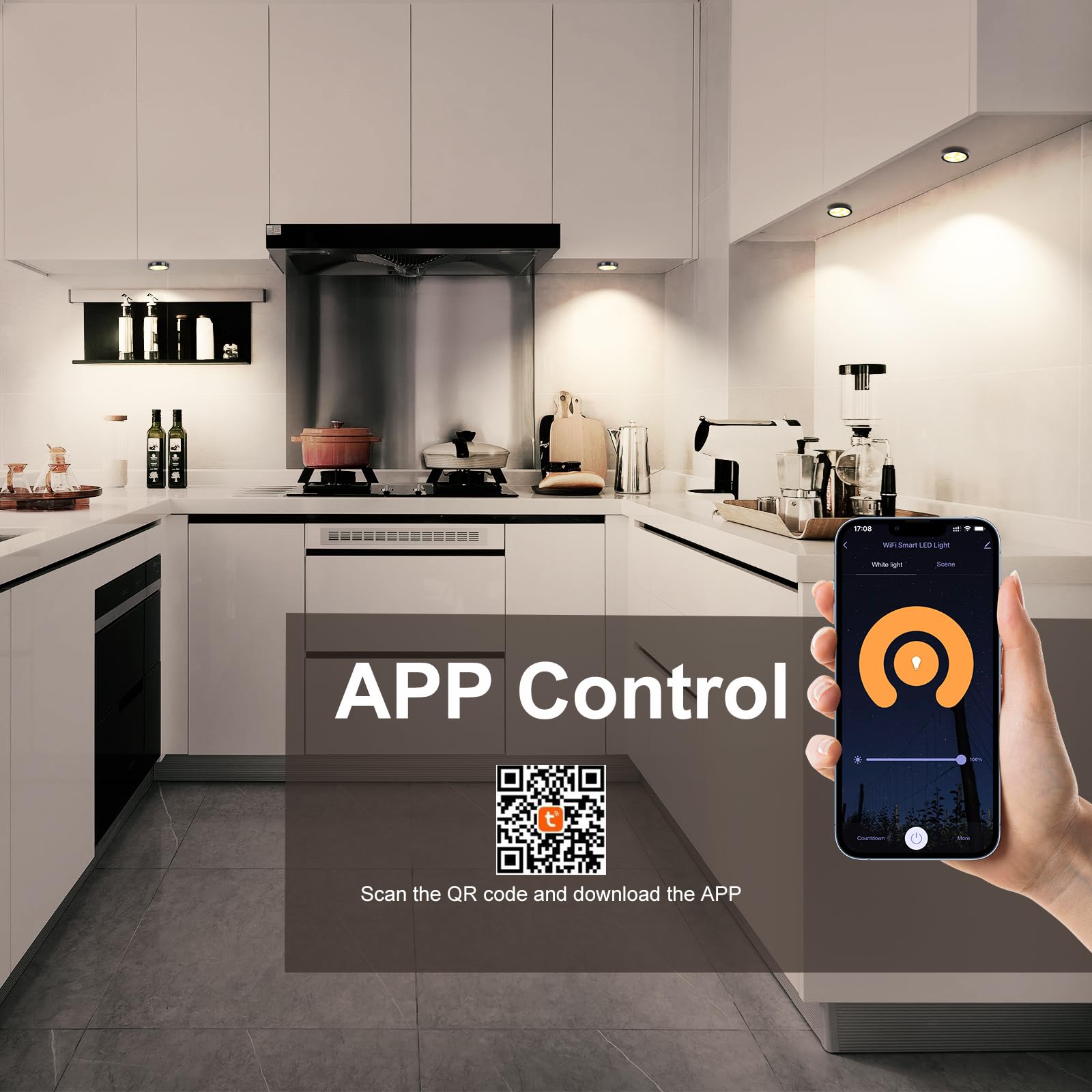 3 Pack Smart Under Cabinet Lights Hardwired,Dimmable LED Light for Kitchen Under Cabinet with Alexa Google Remote APP Control for Under Counter Lights for Cabinet Closets(Cold White) Wahtrends