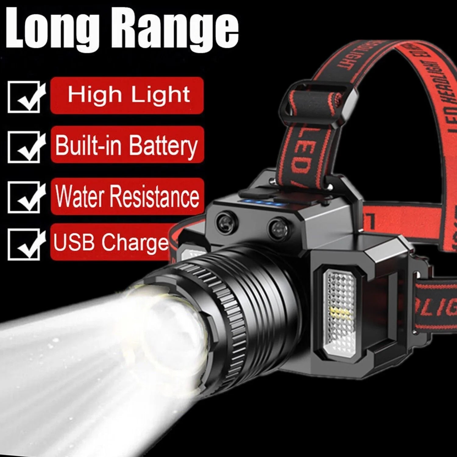 900000LM LED Headlamp Rechargeable Headlight Zoomable Head Torch Lamp Flashlight - Wahtrends