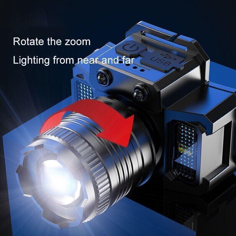 900000LM LED Headlamp Rechargeable Headlight Zoomable Head Torch Lamp Flashlight - Wahtrends