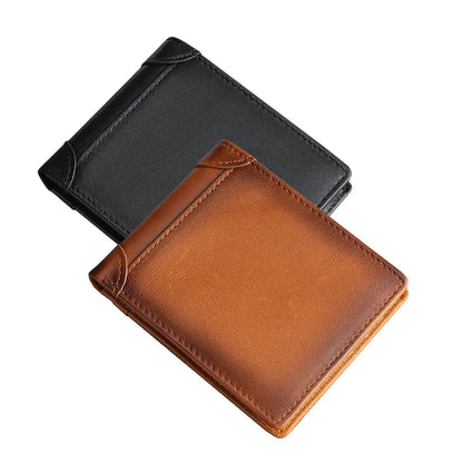 100% Genuine Leather Men's Wallet RFID Blocking Card Holder Bifold and Long Wallets (Black Bifold Horizontal) Wahtrends