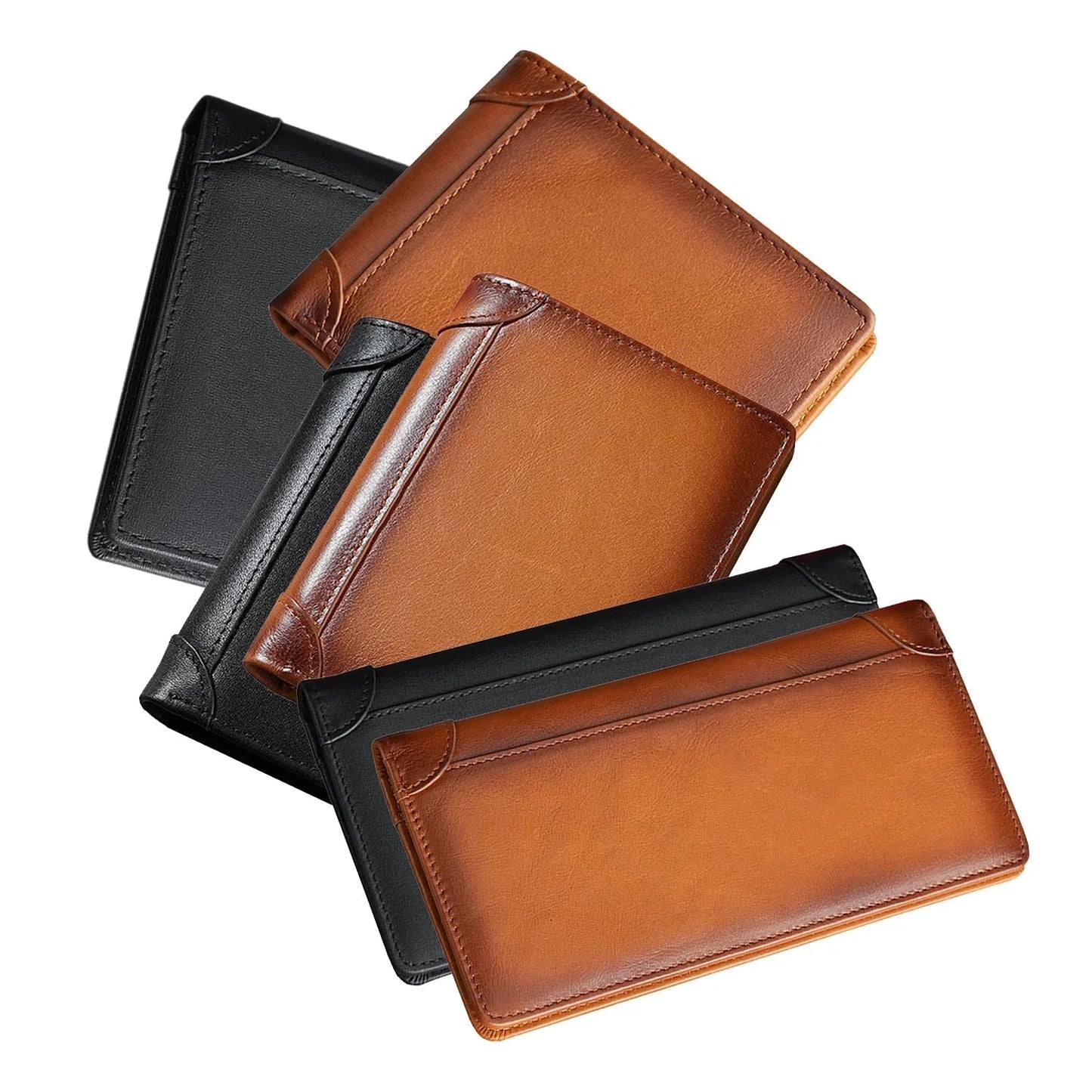 100% Genuine Leather Men's Wallet RFID Blocking Card Holder Bifold and Long Wallets (Black Bifold Horizontal) Wahtrends