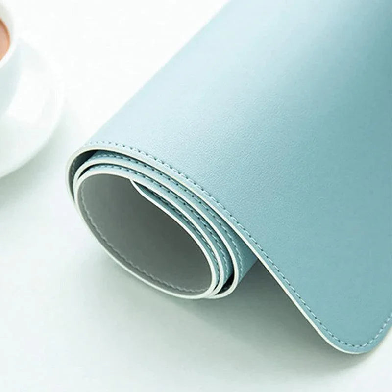 Large Leather Mouse Pad 80x40cm Desk Mat Gaming Extended Waterproof Anti Slip - Light Blue - Wahtrends