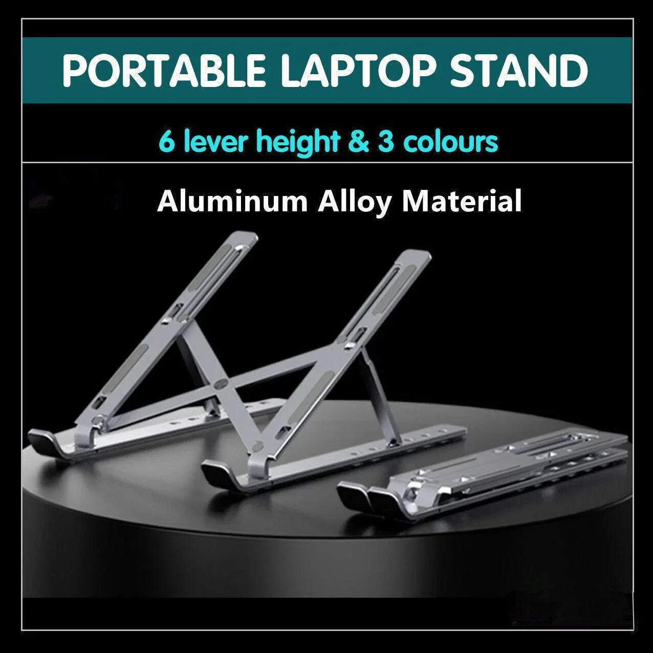 Adjustable Laptop Stand Portable Aluminum Alloy Desktop Holder for 11 to 17.3 Inch - Black - Wahtrends