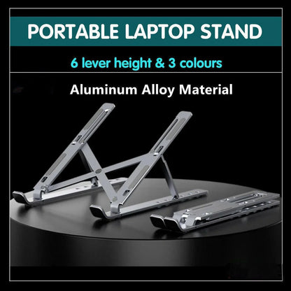 Adjustable Laptop Stand Portable Aluminum Alloy Desktop Holder for 11 to 17.3 Inch - Black - Wahtrends