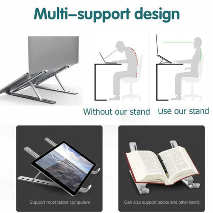 Adjustable Laptop Stand Portable Aluminum Alloy Desktop Holder for 11 to 17.3 Inch - Black - Wahtrends