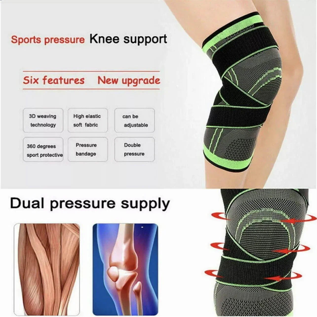 Black AOLIKES 3D Knee Support Brace Compression Sleeve Arthritis Pain Relief Gym - XL - Wahtrends
