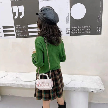 Girls Small Square Princess Handbag Chain Shoulder Bag Messenger Bag - Green - Wahtrends