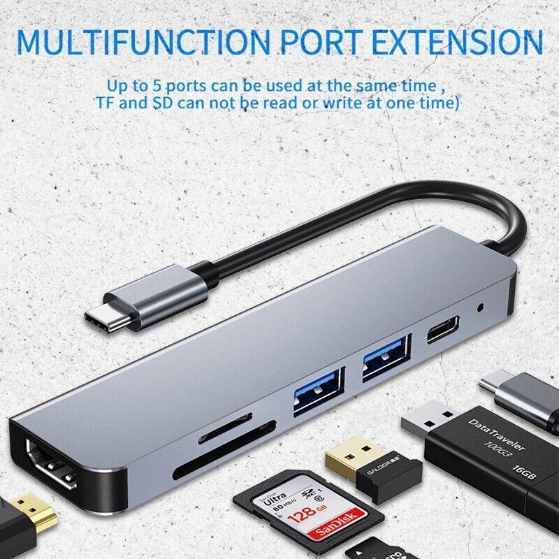 8/6/4-In-1 Usb-C Hub Adapter Type-C Hub Hdmi For Macbook Pro/Air Ipad Pro Laptop - 6-IN-1 - Wahtrends