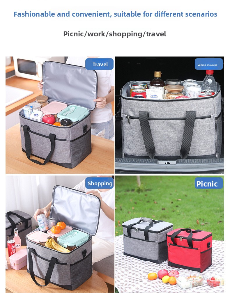 Large 18L Insulated Cooler Bag - Leakproof Thermal Lunch Tote with Shoulder Strap - Heavy Duty Black Picnic Box for Beach, Camping & Work Wahtrends