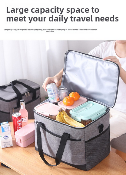 Large 18L Insulated Cooler Bag - Leakproof Thermal Lunch Tote with Shoulder Strap - Heavy Duty Black Picnic Box for Beach, Camping & Work Wahtrends