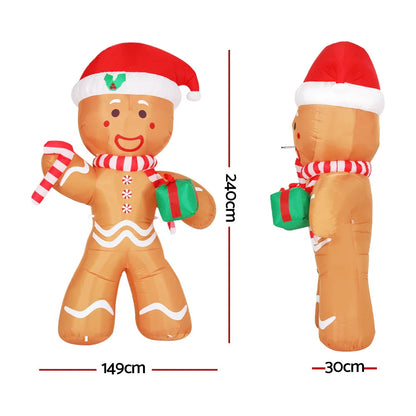Jingle Jollys Christmas Inflatable Gingerbread Man 2.4M Illuminated Decorations - Wahtrends