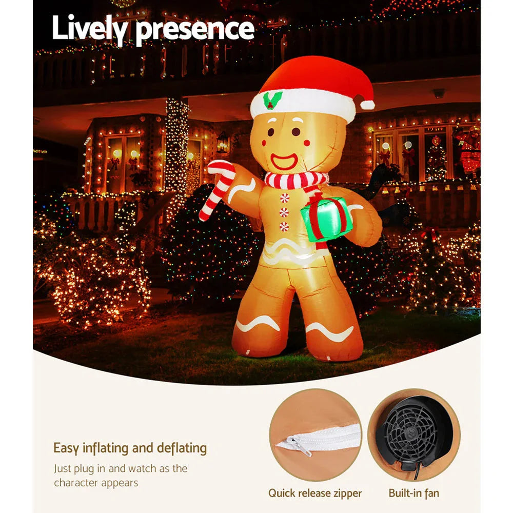 Jingle Jollys Christmas Inflatable Gingerbread Man 2.4M Illuminated Decorations - Wahtrends