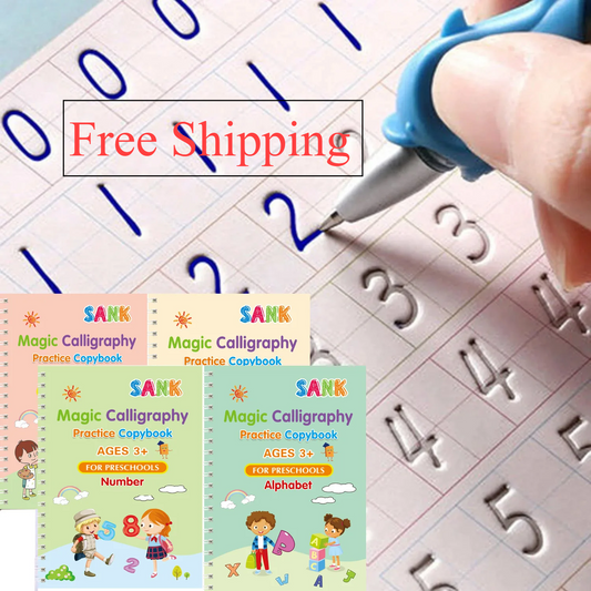 SANK Magic Practice Copybook Set – Reusable Grooved Handwriting Workbooks AE